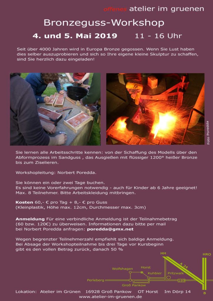 Workshop Bronze-Gießen, 4. und 5. Mai 2019, Plakat mit näheren Infos